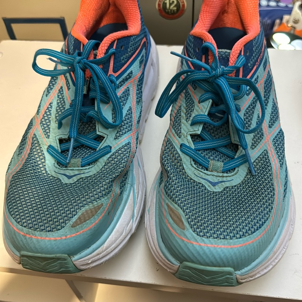HOKA one one sneakers  blue and orange US size 10 women UK 8.5 Clifton three